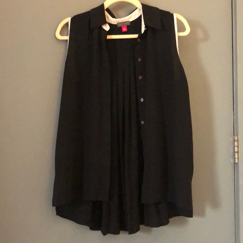 Black Collared Flowy Button Down Work Blouse